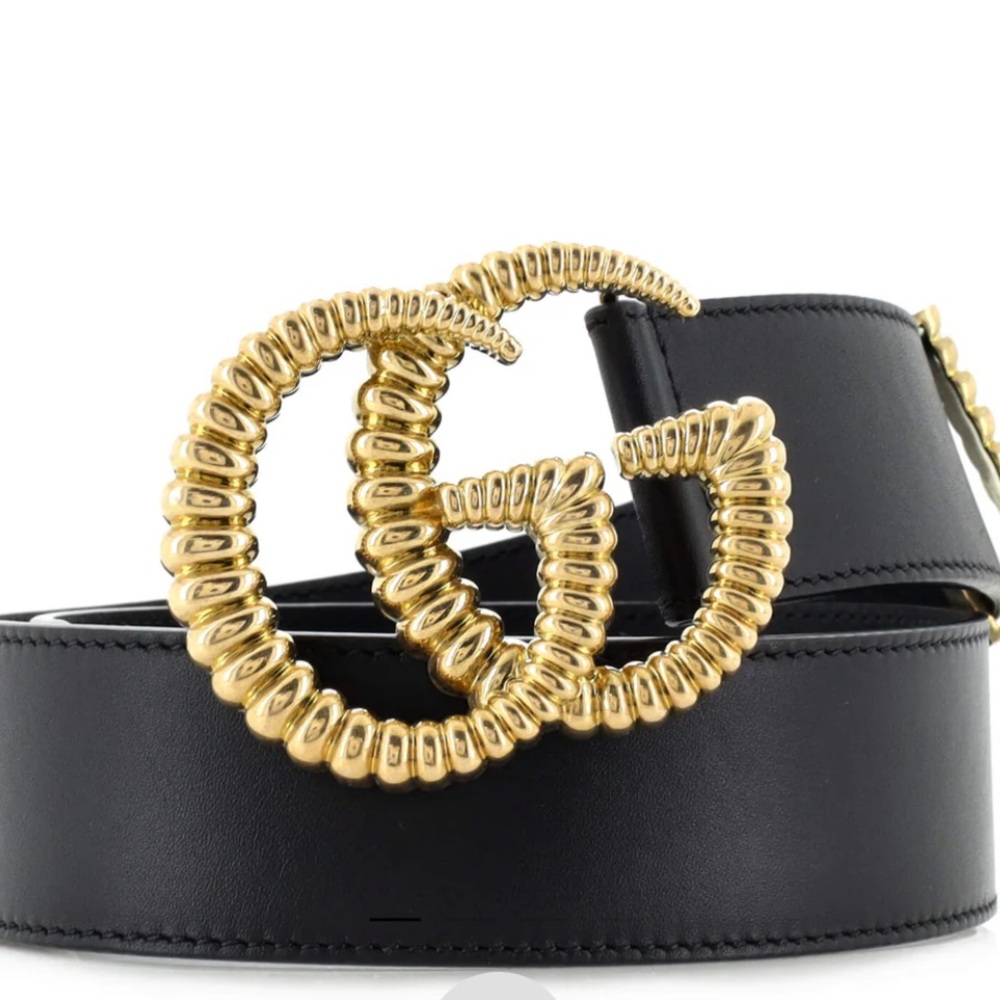 GUCCI MOON TORCHON CALFSKIN DOUBLE G LOGO LEATHER BELT 80